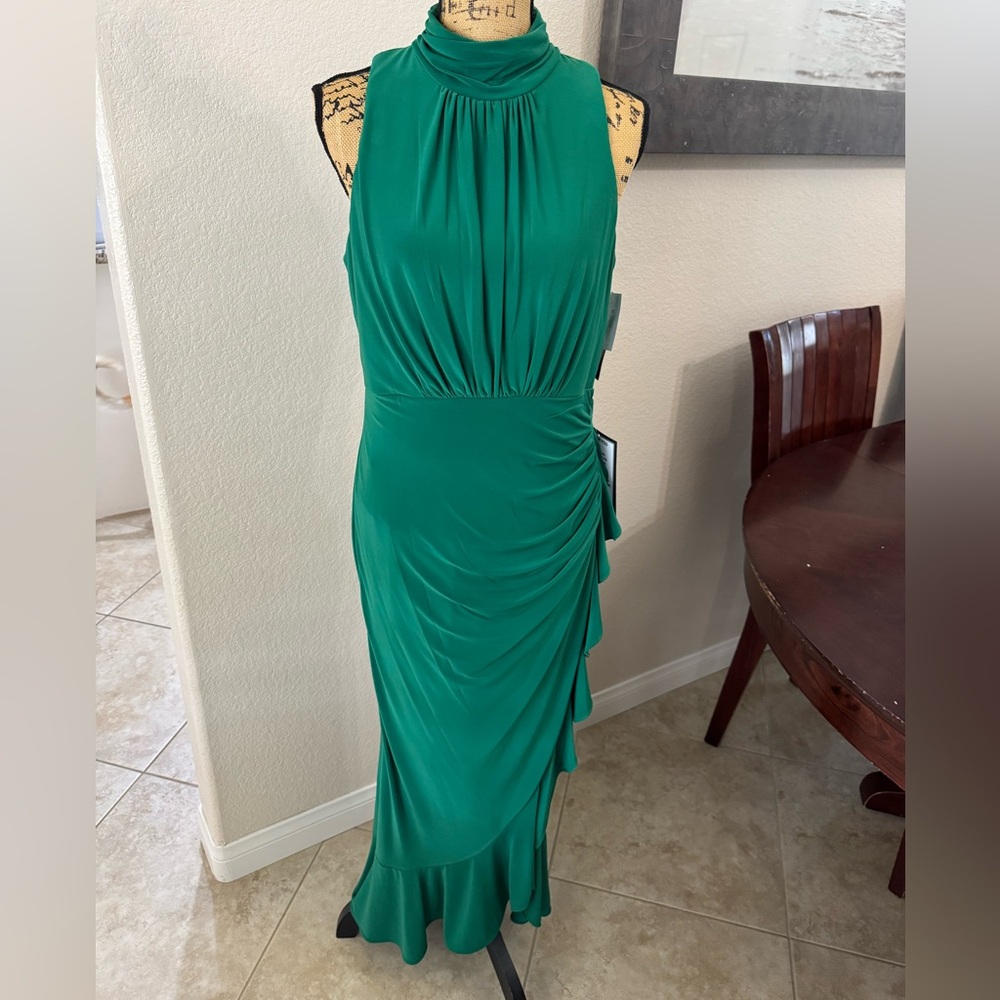 NWT XSCAPE Women's High-Neck Ruffled-Front Sheath Dress - Picture 7 of 15